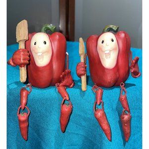Anthropomorphic Red Pepper Shelf Sitters By Collections Etc. 2 Piece Set Vintage